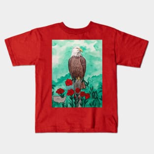 United States National bird and flower, the bald eagle and rose Kids T-Shirt